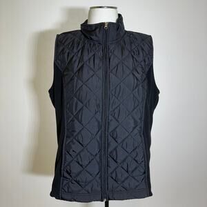 Made for Life Black Mixed Media Quilted/Fleece Vest Full Zip Ski Womens Size XL